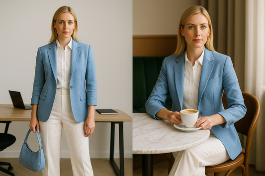 3 Piece Linen Suite | White/Blue